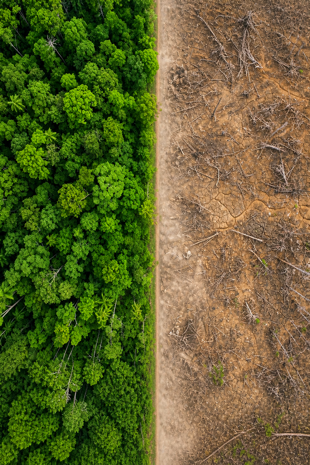 Vista aérea del contraste entre bosque conservado y terreno intervenido